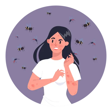 Woman with bee allergy  Illustration