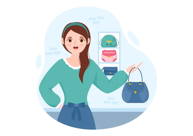 Woman with fancy handbag  イラスト