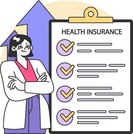 Woman with Health Insurance document  イラスト