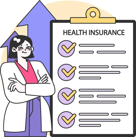 Woman with Health Insurance document  イラスト