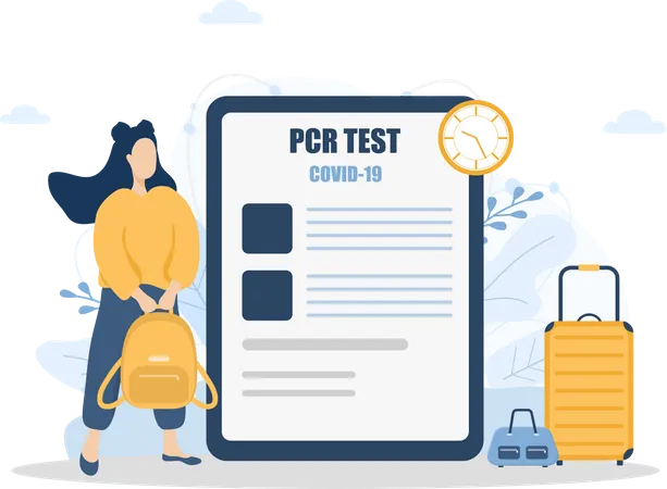 Woman with PCR test for travel  Illustration