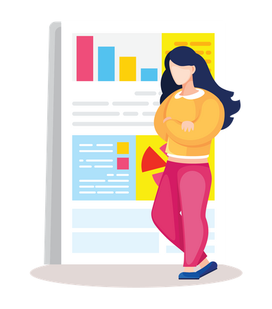 Woman with research report  Illustration