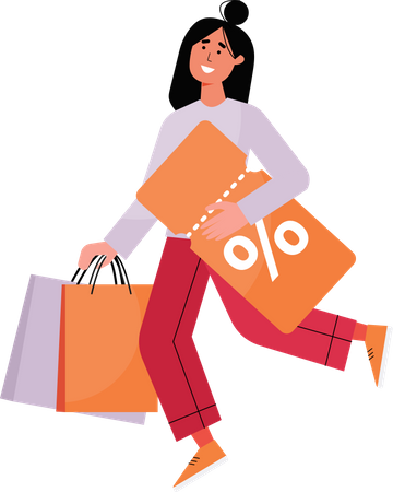 Woman with shopping bags and discount coupon  Illustration