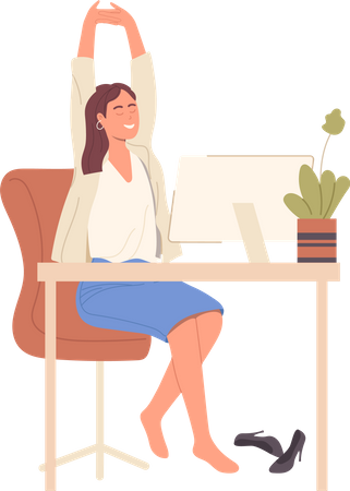 Woman worker sitting at desk having rest and doing stretching exercise  イラスト