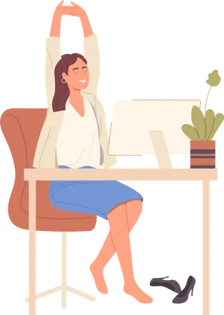 Woman worker sitting at desk having rest and doing stretching exercise  イラスト