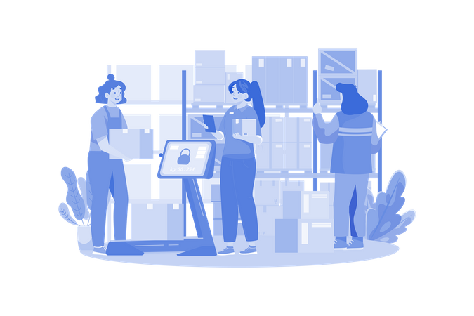 Woman Workers Manage Warehouse  Illustration