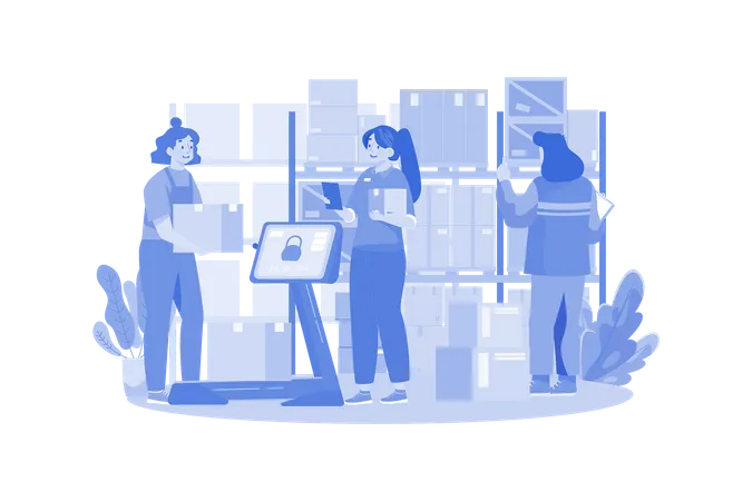 Woman Workers Manage Warehouse  Illustration