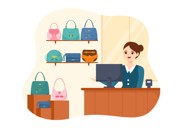 Woman working at handbag shop  일러스트레이션