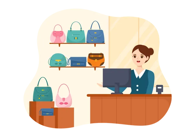 Woman working at handbag shop  イラスト