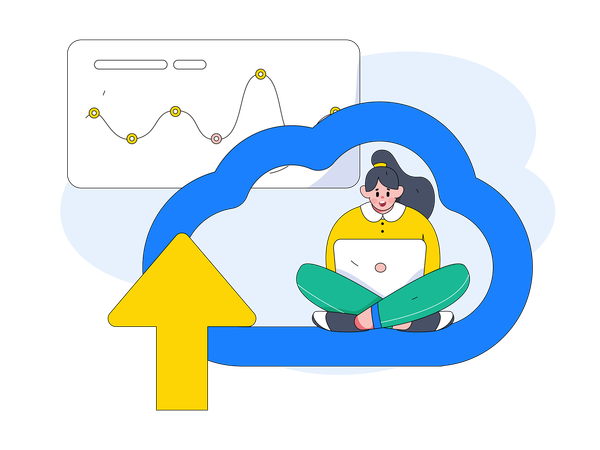 Woman working on cloud computing  Illustration