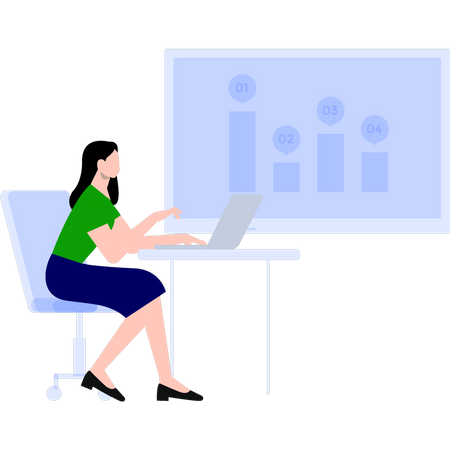 Woman working on data analysis  Illustration