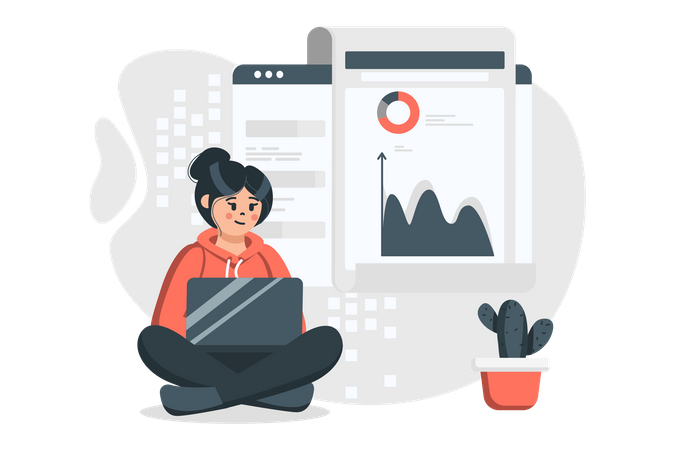 Woman working on data analysis  Illustration