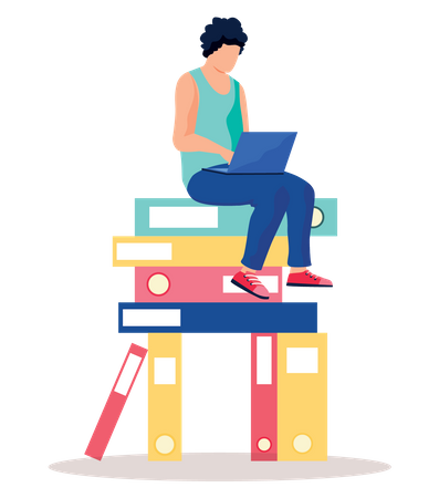 Woman working on laptop  Illustration