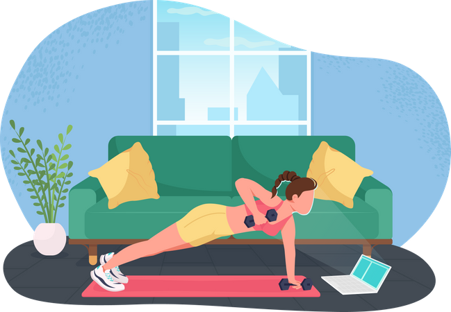 Woman working out while working on laptop  Illustration