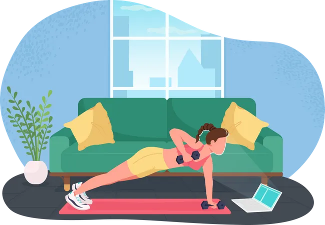 Woman working out while working on laptop  Illustration