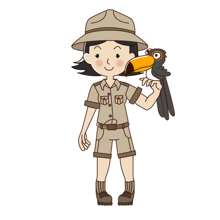 Woman Zookeeper with Toucan  Illustration