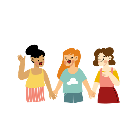 Women Holding Hands  イラスト