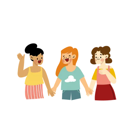 Women Holding Hands  イラスト