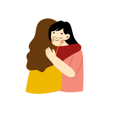 Women hugging  イラスト