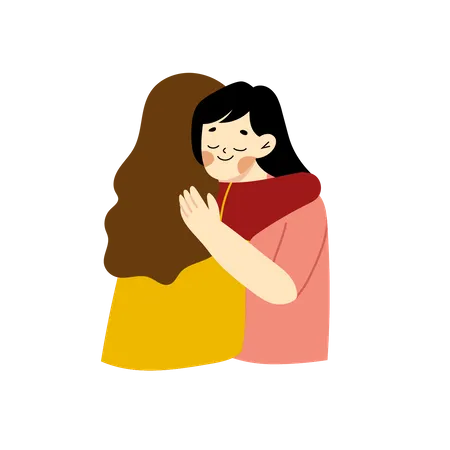 Women hugging  イラスト