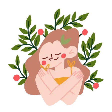 Women hugging plants  Illustration