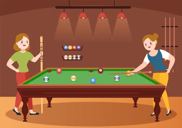 Women playing snooker game  Illustration