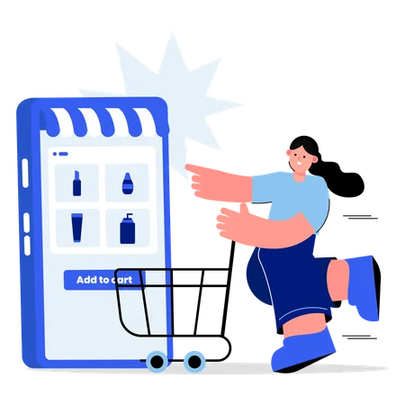 Women shopping add to cart  Illustration