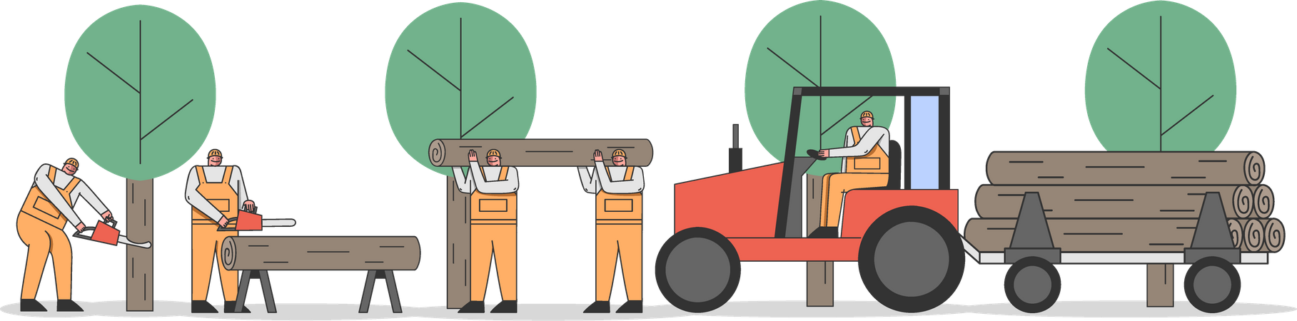 Wood log manufacturing process  Illustration