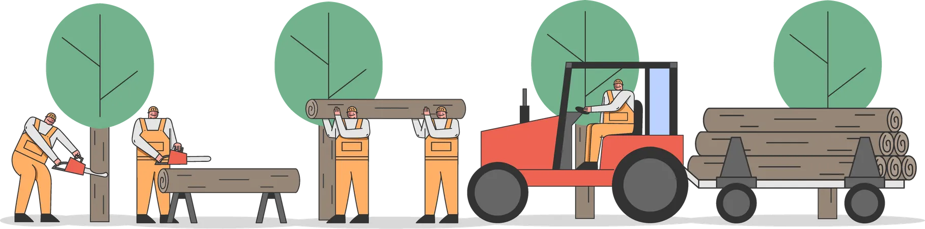 Wood log manufacturing process  Illustration