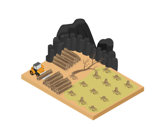 Wood log manufacturing process  Illustration