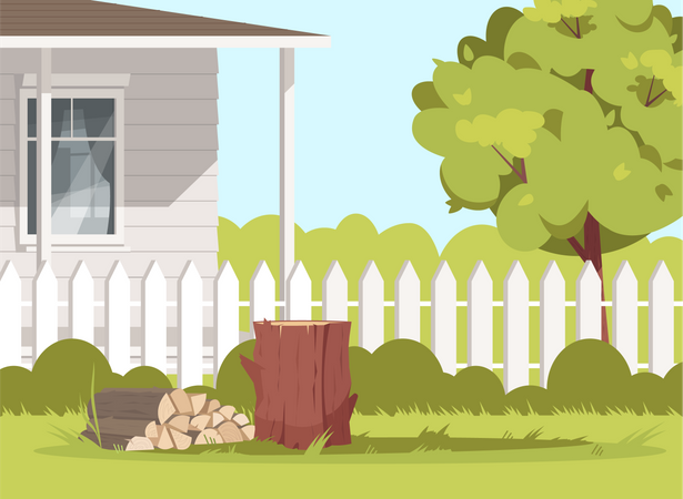 Wood Logs At Farm Backyard  Illustration