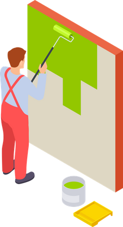 Worker doing color on wall  Illustration