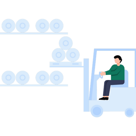 Worker lifting barrels using forklift  Illustration