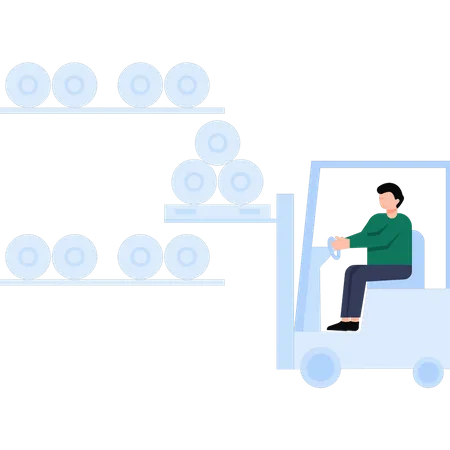 Worker lifting barrels using forklift  Illustration