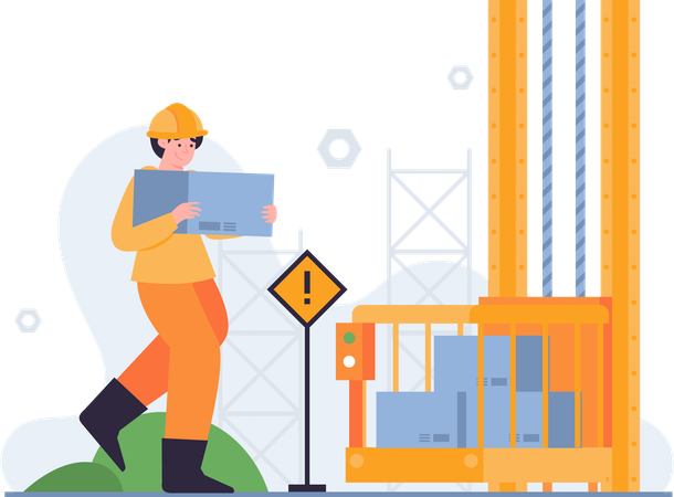 Worker Lifting Bricks  Illustration