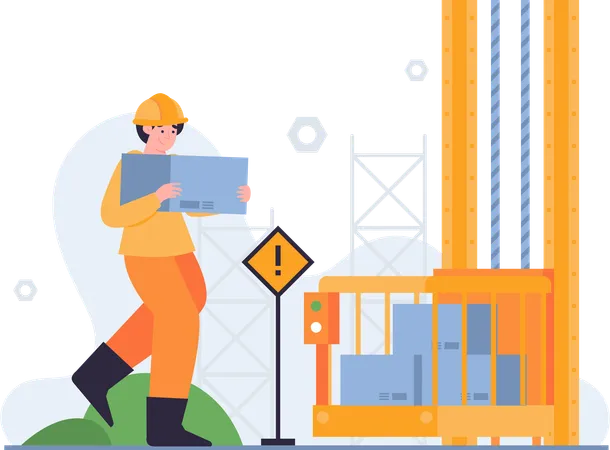 Worker Lifting Bricks  Illustration