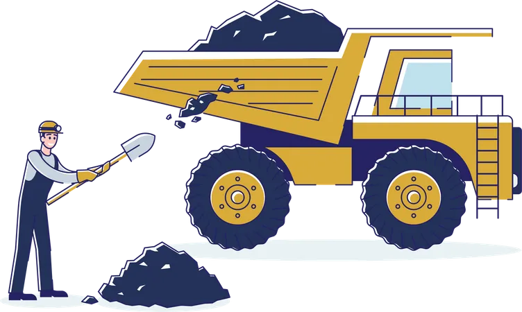 Worker Loading Coal Truck  Illustration