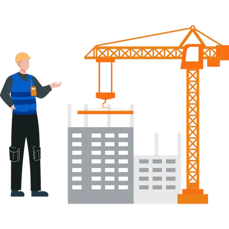 Worker looking at crane  Illustration