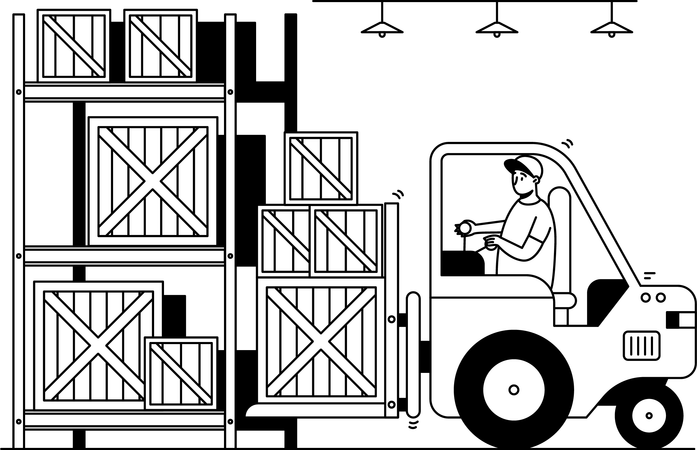 Worker Moving Good With a Forklift  Illustration