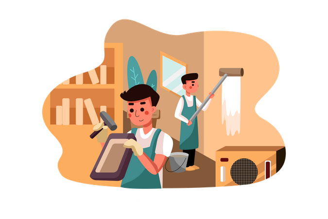 Worker renovating house  Illustration