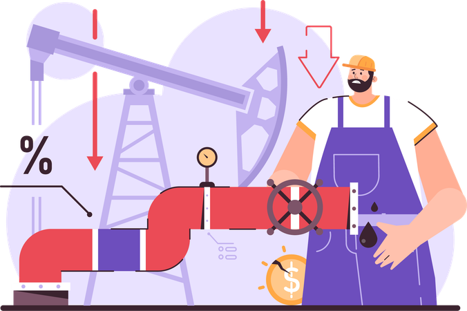 Worker repairs pipe leakage  Illustration