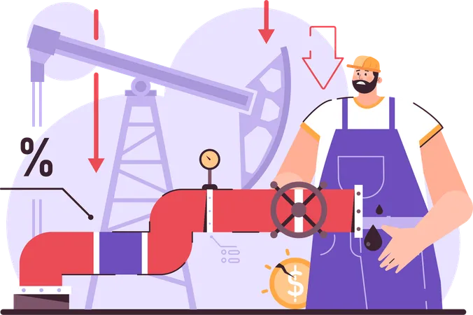 Worker repairs pipe leakage  Illustration