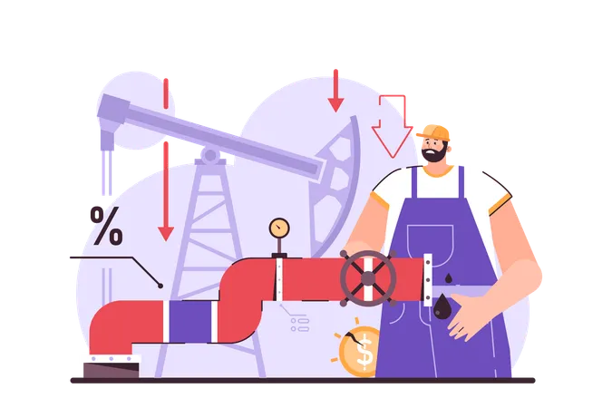 Worker repairs pipe leakage  Illustration