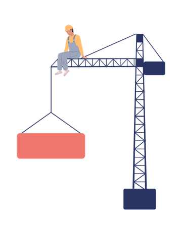 Worker sitting on tower crane  Illustration