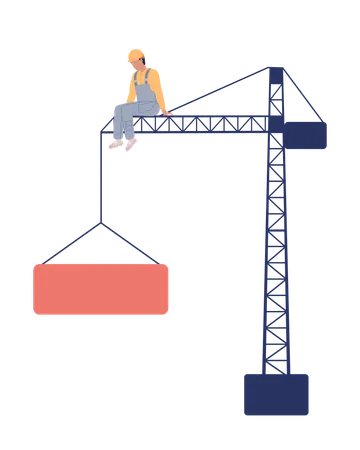 Worker sitting on tower crane  Illustration