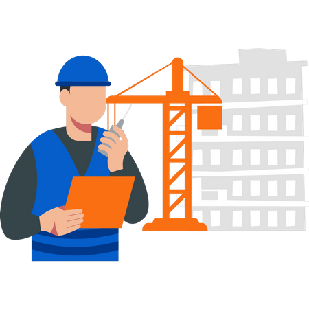 Worker talking on walkie talkie  Illustration