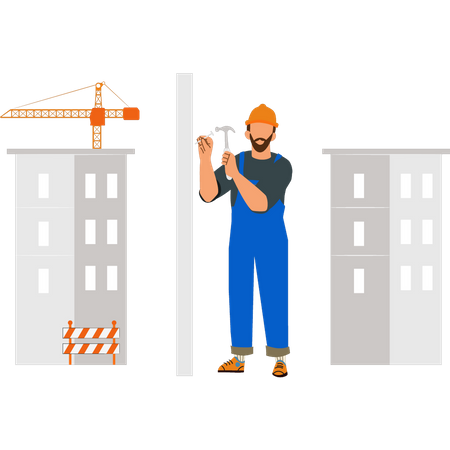 Worker working at construction site  Illustration