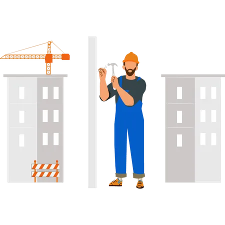 Worker working at construction site  Illustration