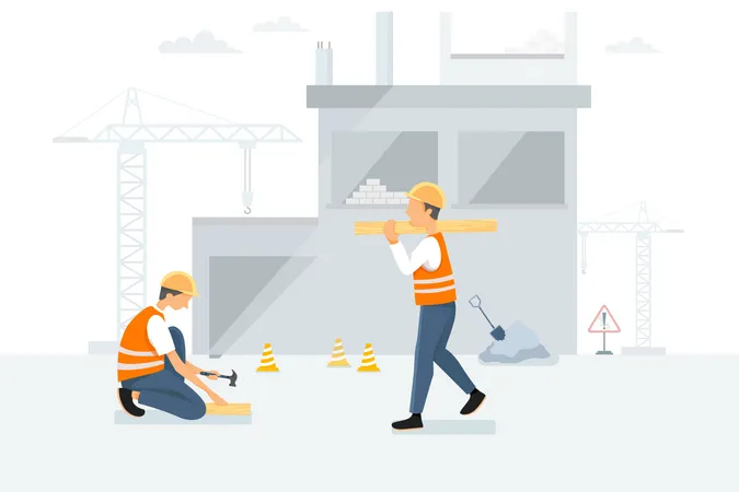 Worker working on Construction site  Illustration