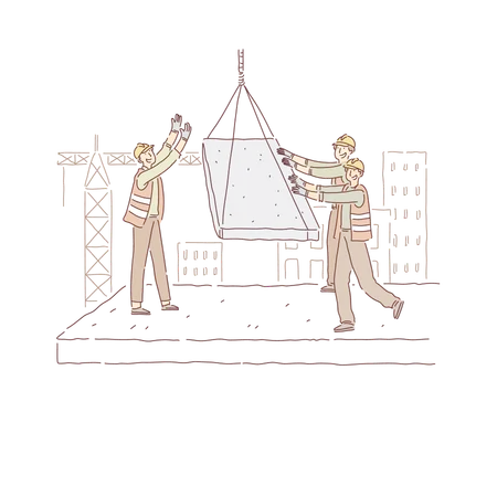 Workers In Uniform Building Multi Storey House  Illustration